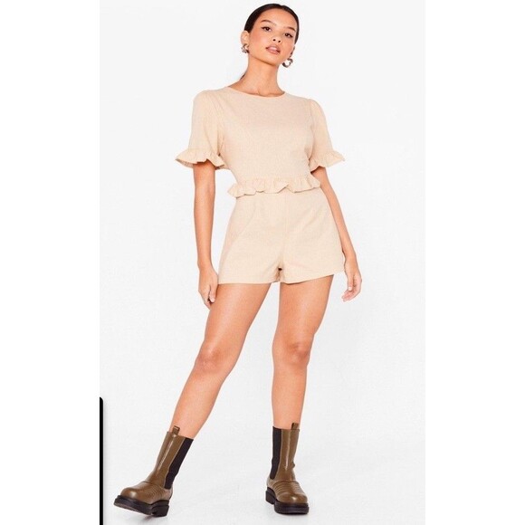 Nasty Gal Backless Romper Womens Size 6 We’ll Back It Ruffle Brown Boho Beachy - Picture 1 of 10